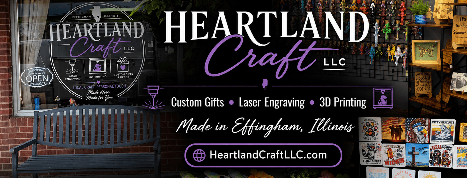 Heartland Craft custom gifts, laser engraving, and 3D printing, made in Effingham, Illinois