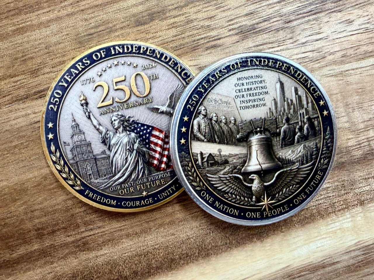 Custom patriotic printed coins made by Heartland Craft LLC