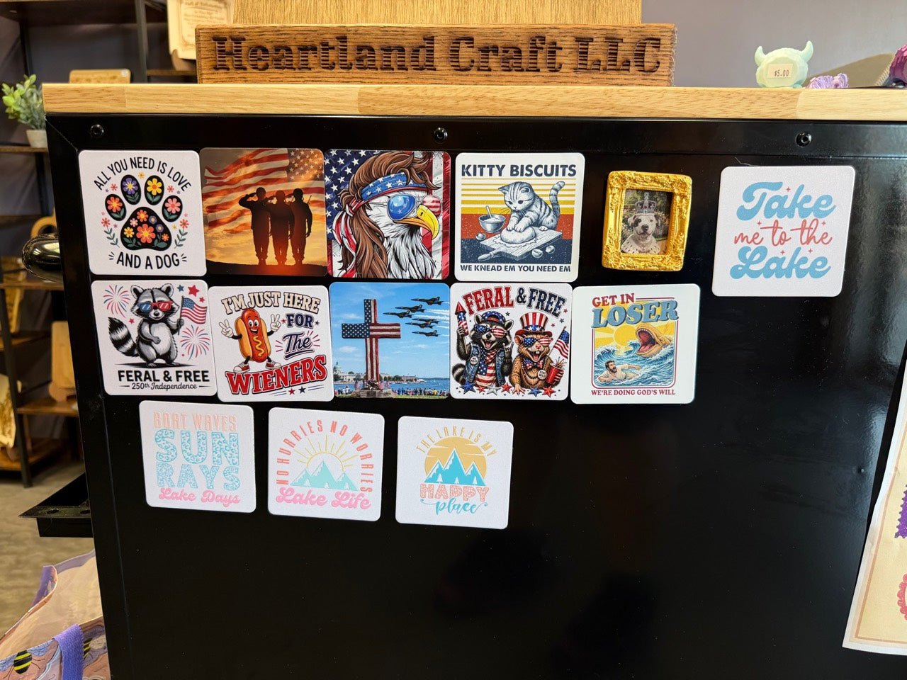 UV printed custom display pieces and magnets at Heartland Craft LLC